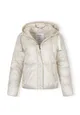 Women Short padded high shine jacket with hood curved stitching