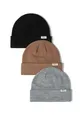 Unisex 3 pack ribbed beanie hats with fold up cuff