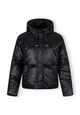 Women Short padded high shine jacket with hood curved stitching