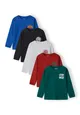 Boys 5 pack round neck long sleeve t shirts with prints