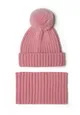 Girls 2 Piece set: knitted snood and hat with faux fur pom pom