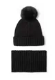 Women 2 Piece set: knitted snood and hat with faux fur pom pom