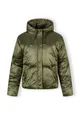 Women Short padded high shine jacket with hood curved stitching